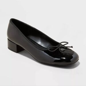 Joy Patent Leather Bow Ballet Pumps Block Heels - A New Day - Black - Dress Shoe
